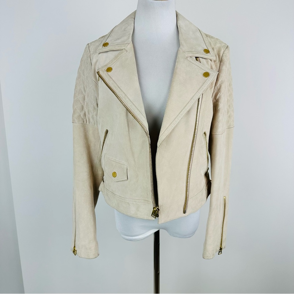 Express Edition Pink Quilted Leather Suede Moto Jacket Medium